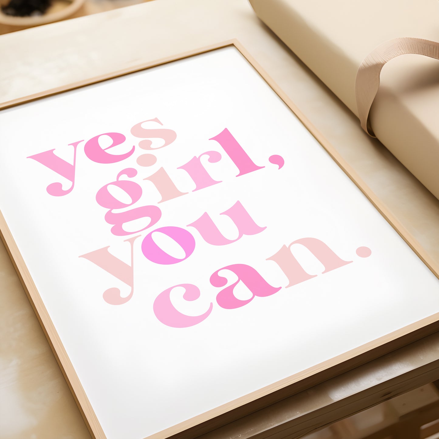Yes Girl You Can, Pink | Girls Bedroom Room Print