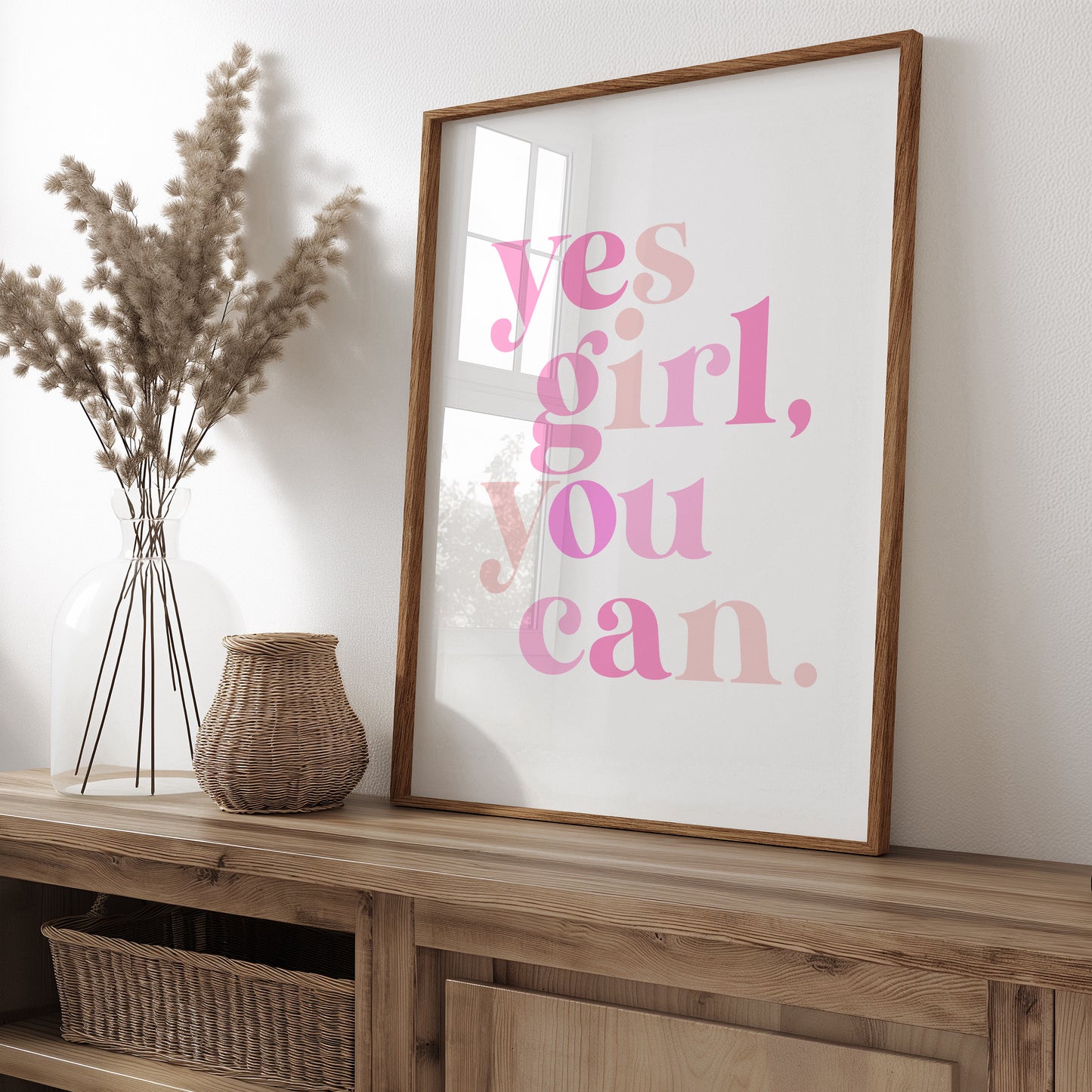 Yes Girl You Can, Pink | Girls Bedroom Room Print