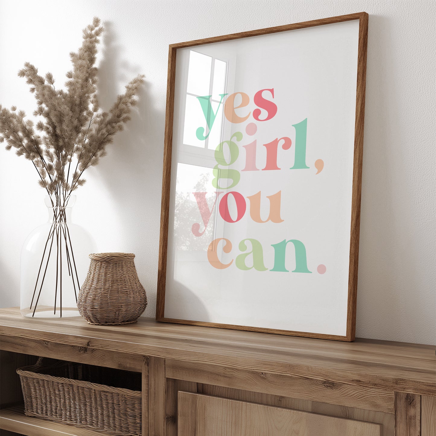 Yes Girl You Can, Pastel | Girls Bedroom Room Print