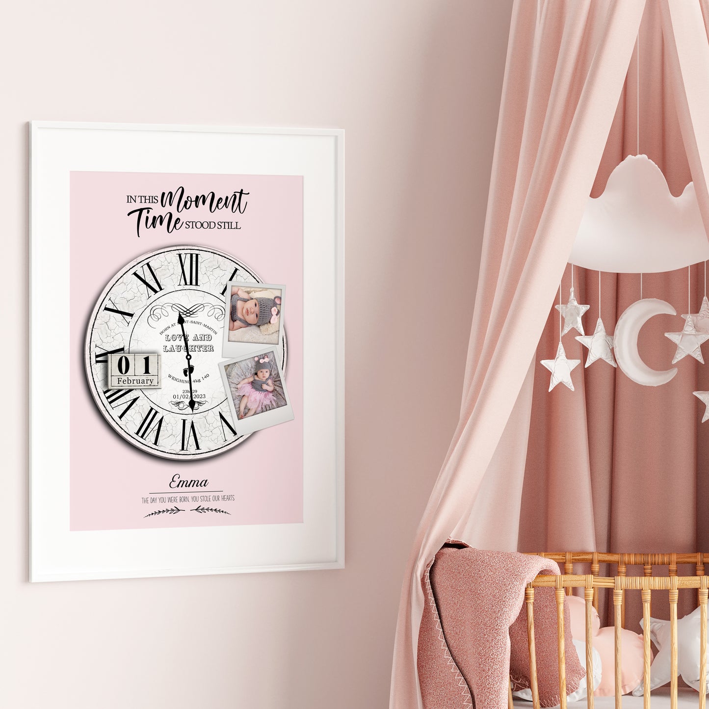 Personalised Birth Stats Clock, In This Moment Time Stood Still | MORE COLOURS