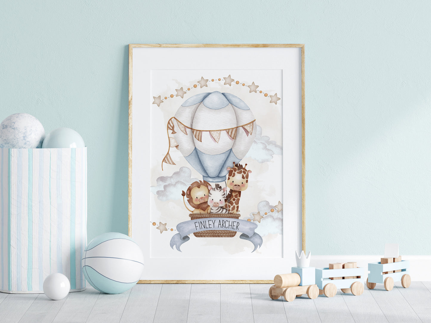 Hot Air Balloon Nursery Print, Personalised Nursery Print, Baby Boy Personalised Print