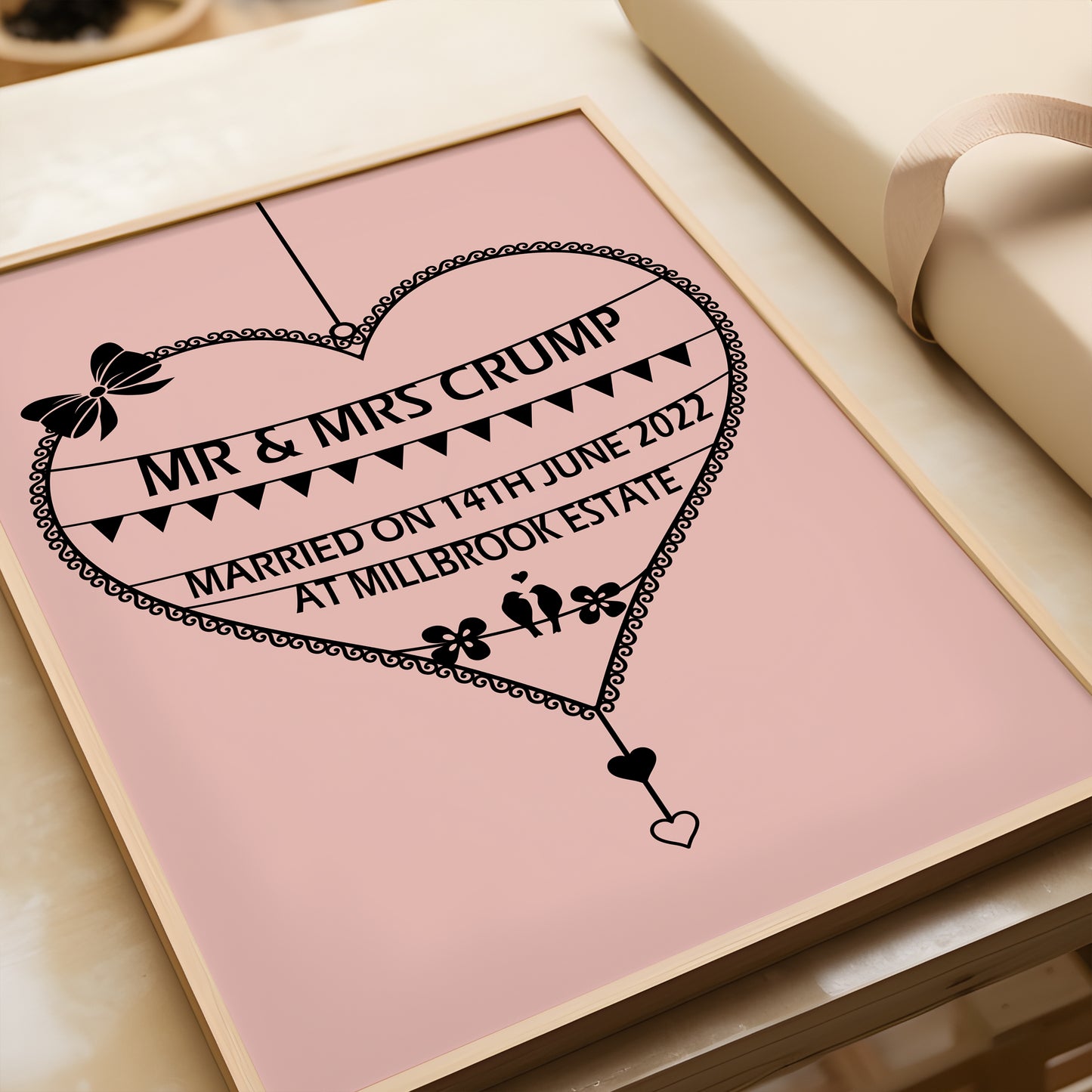 Name Bunting in Heart Print | Wedding Anniversary Gift
