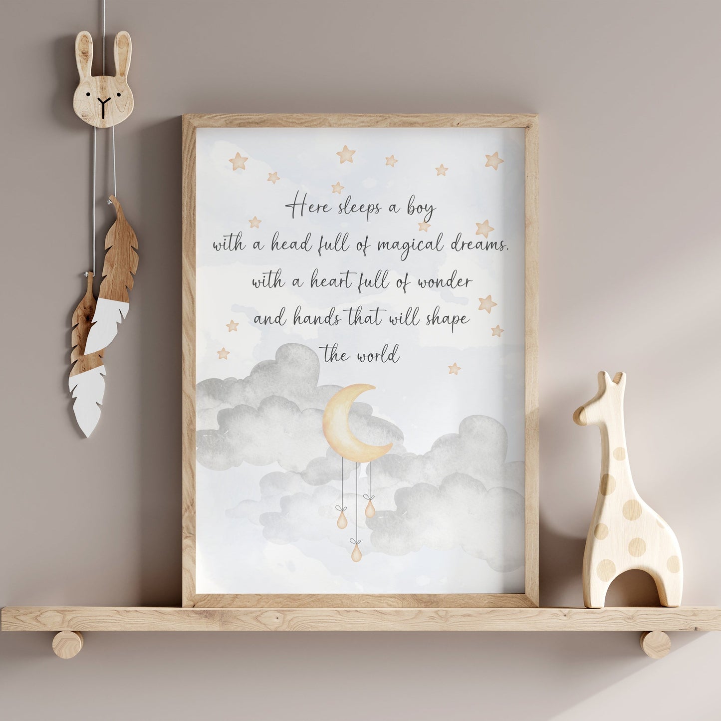 Whimsical Nursery Print, Here Sleeps a Boy, Boys Nursery Wall Art, Boys Room Poster