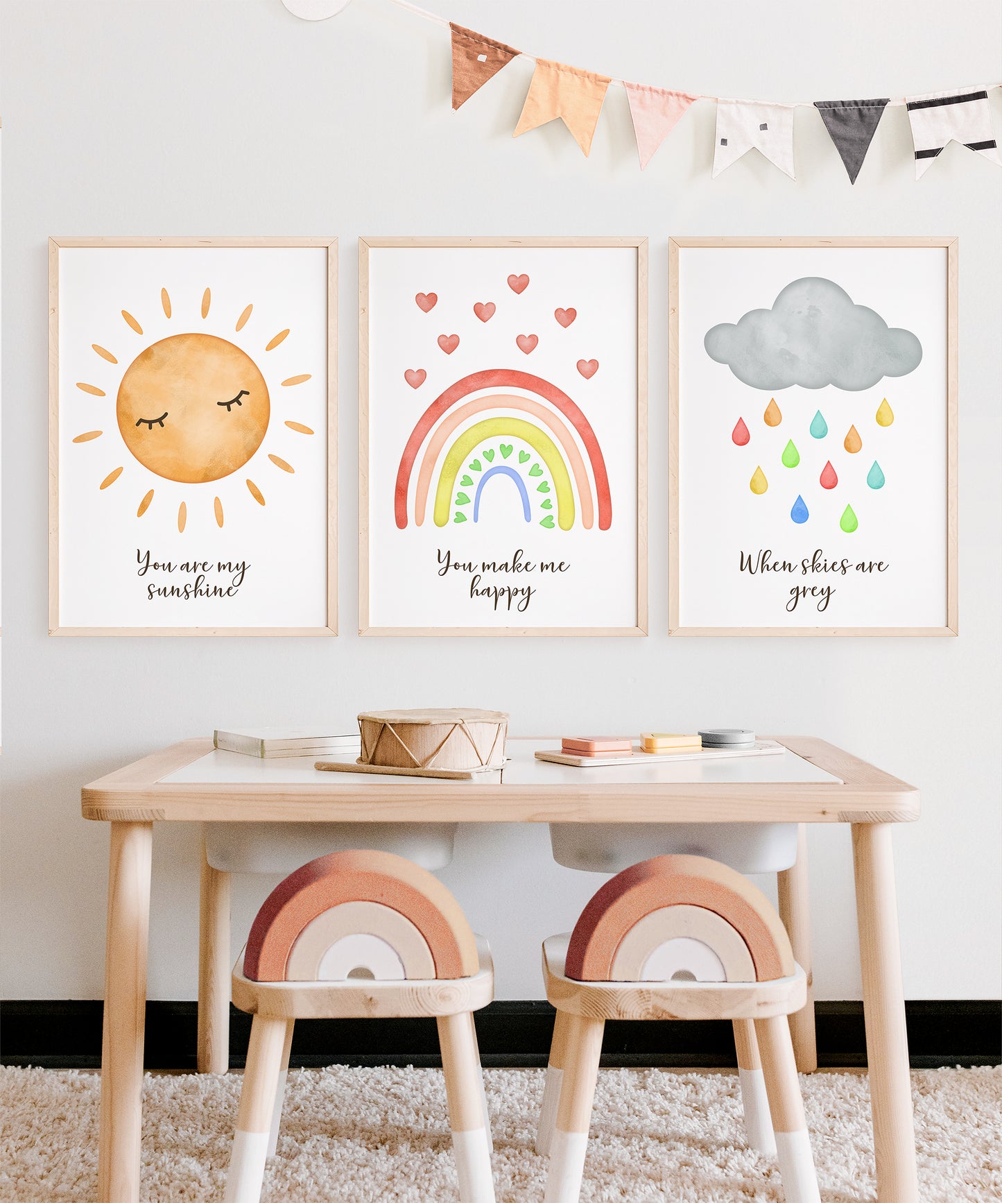 You Are My Sunshine, Nursery Poster Set of 3, Whimsical Nursery Prints, Gender Neutral Playroom