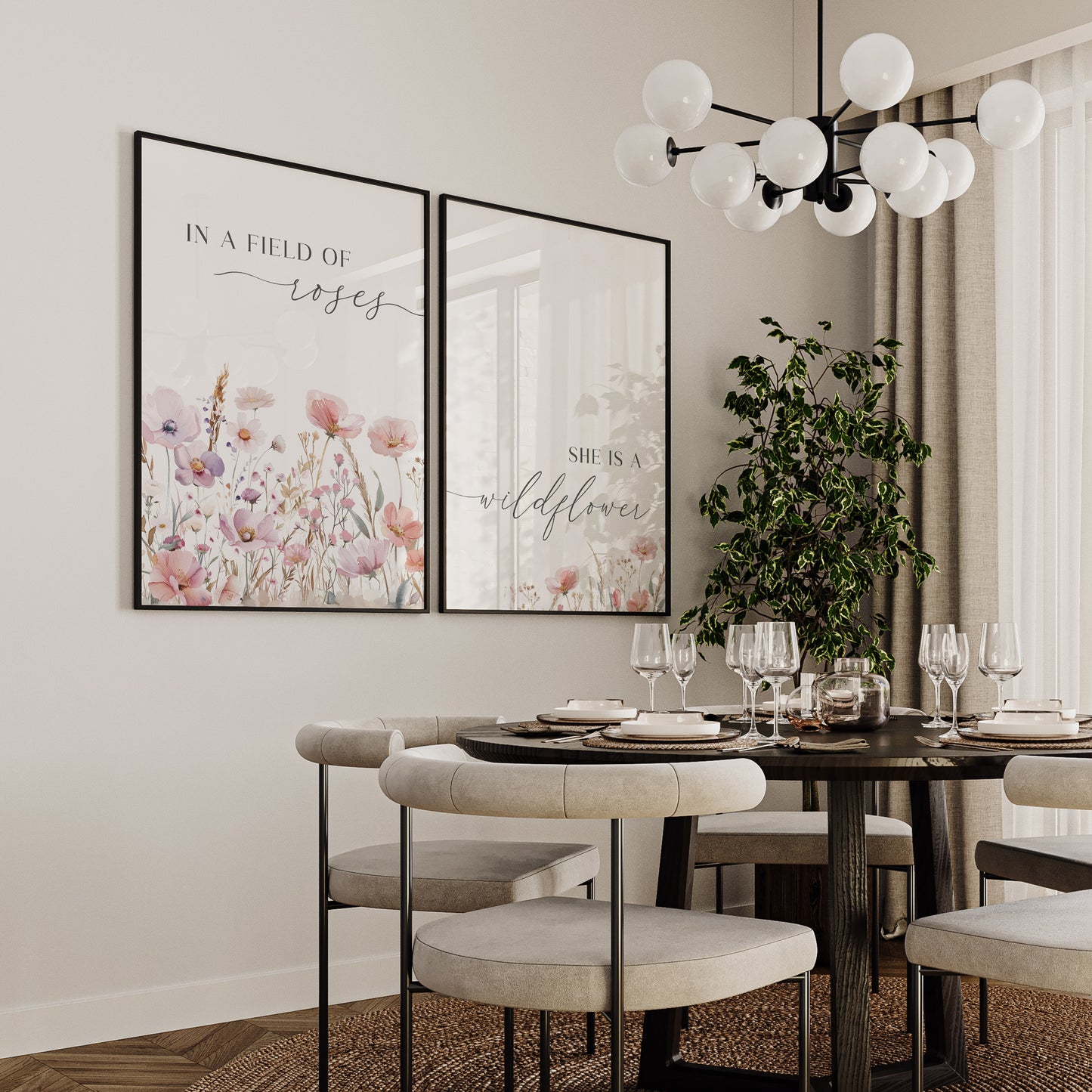 In a Field of Roses She is a Wildflower, Set of 2 | Hallway Prints