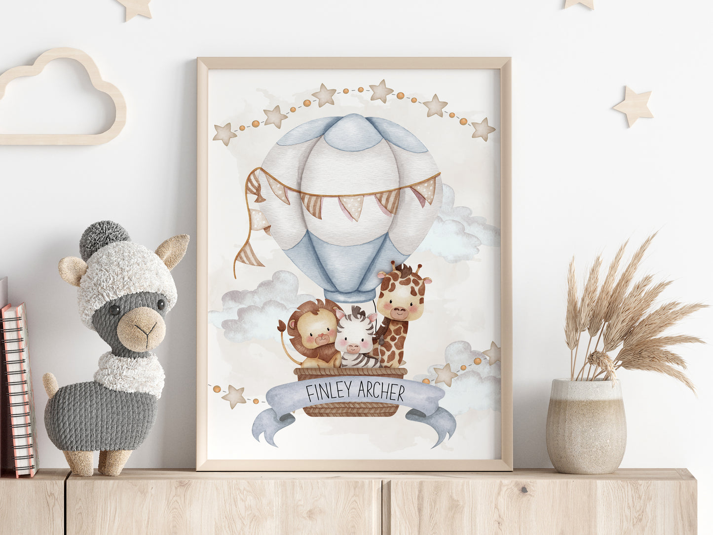 Hot Air Balloon Nursery Print, Personalised Nursery Print, Baby Boy Personalised Print