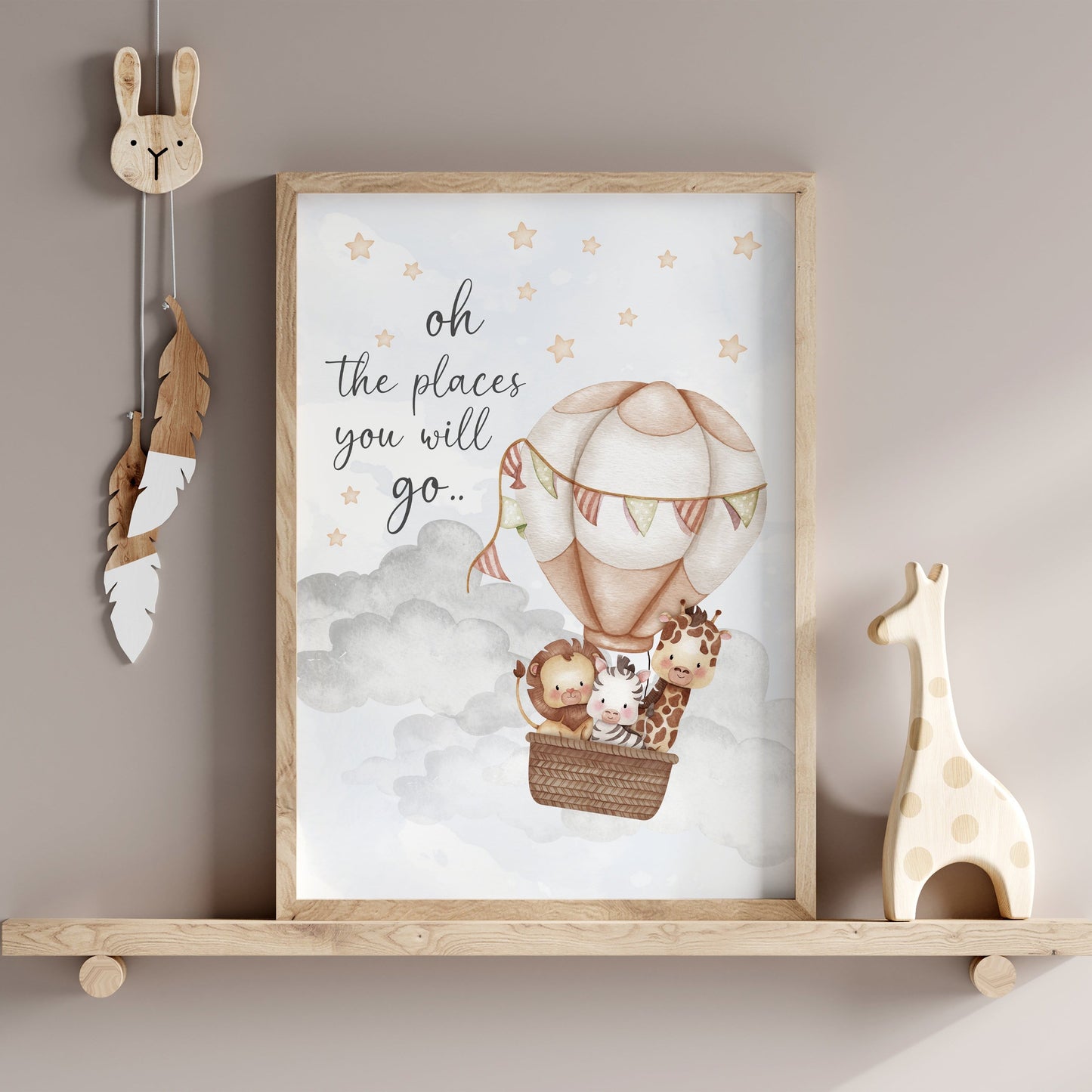 Oh The Places You Will Go, Whimsical Nursery Print, Neutral Hot Air Balloon Nursery Print