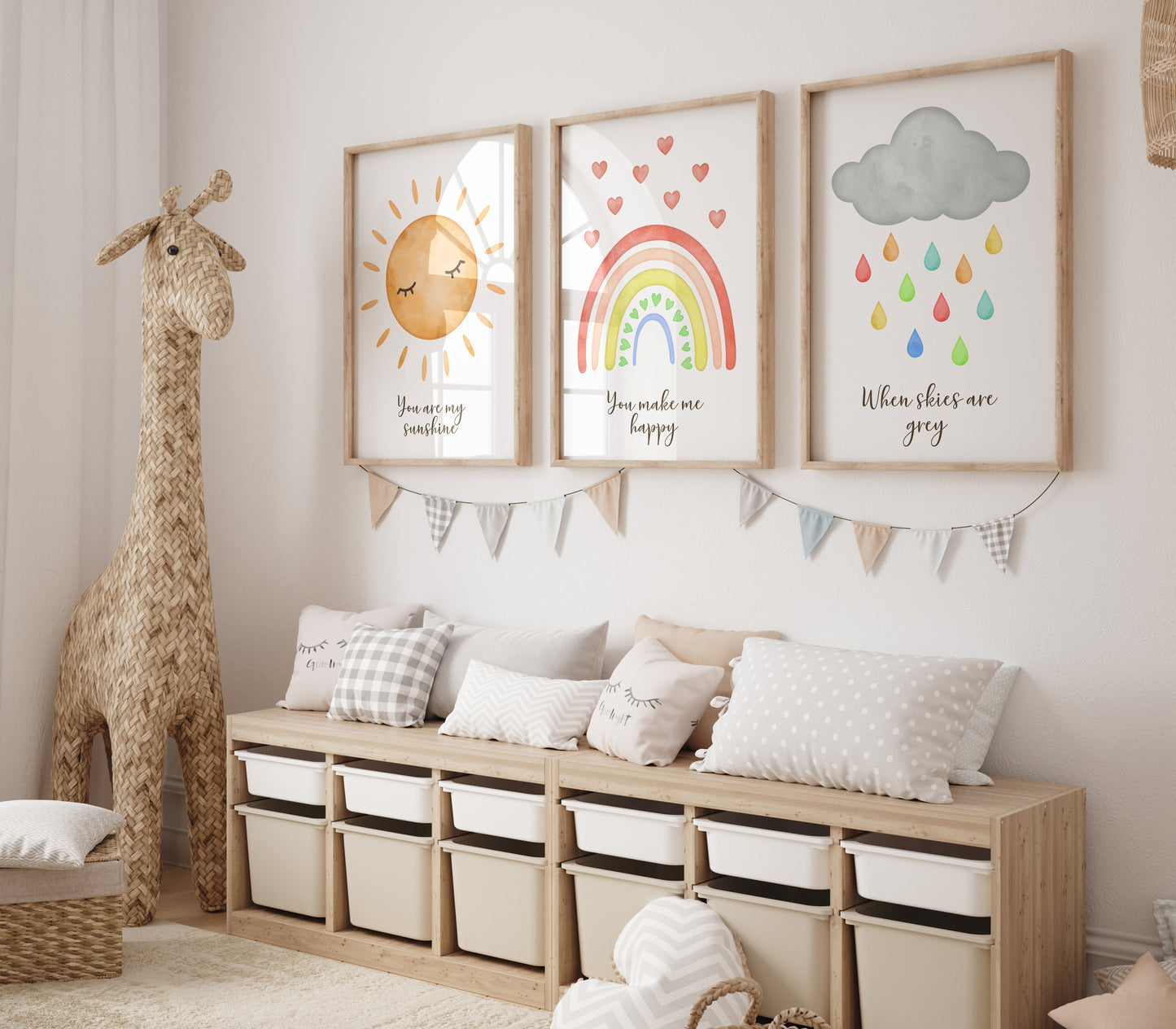 You Are My Sunshine, Nursery Poster Set of 3, Whimsical Nursery Prints, Gender Neutral Playroom