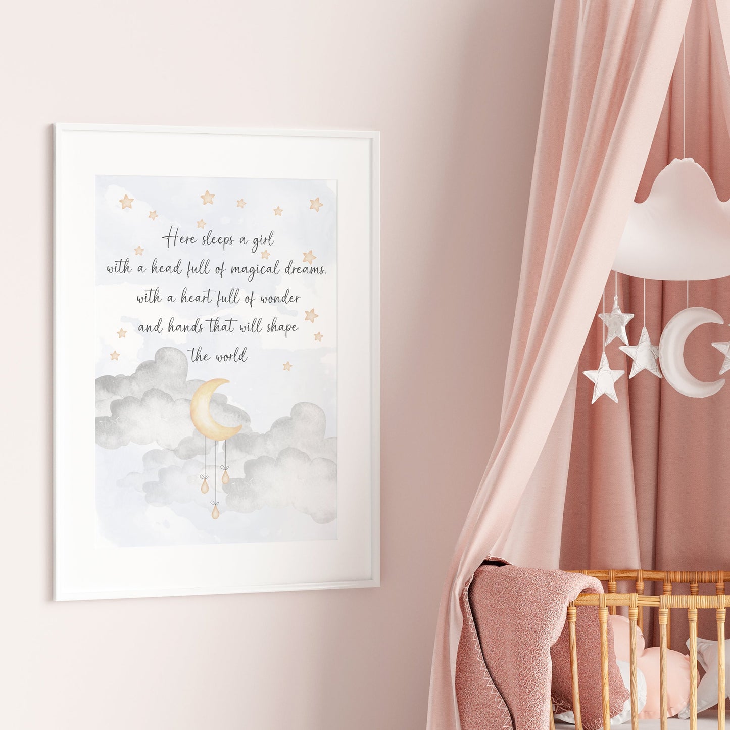 Whimsical Nursery Print, Here Sleeps a Girl, Girls Nursery Wall Art, Boys Room Poster