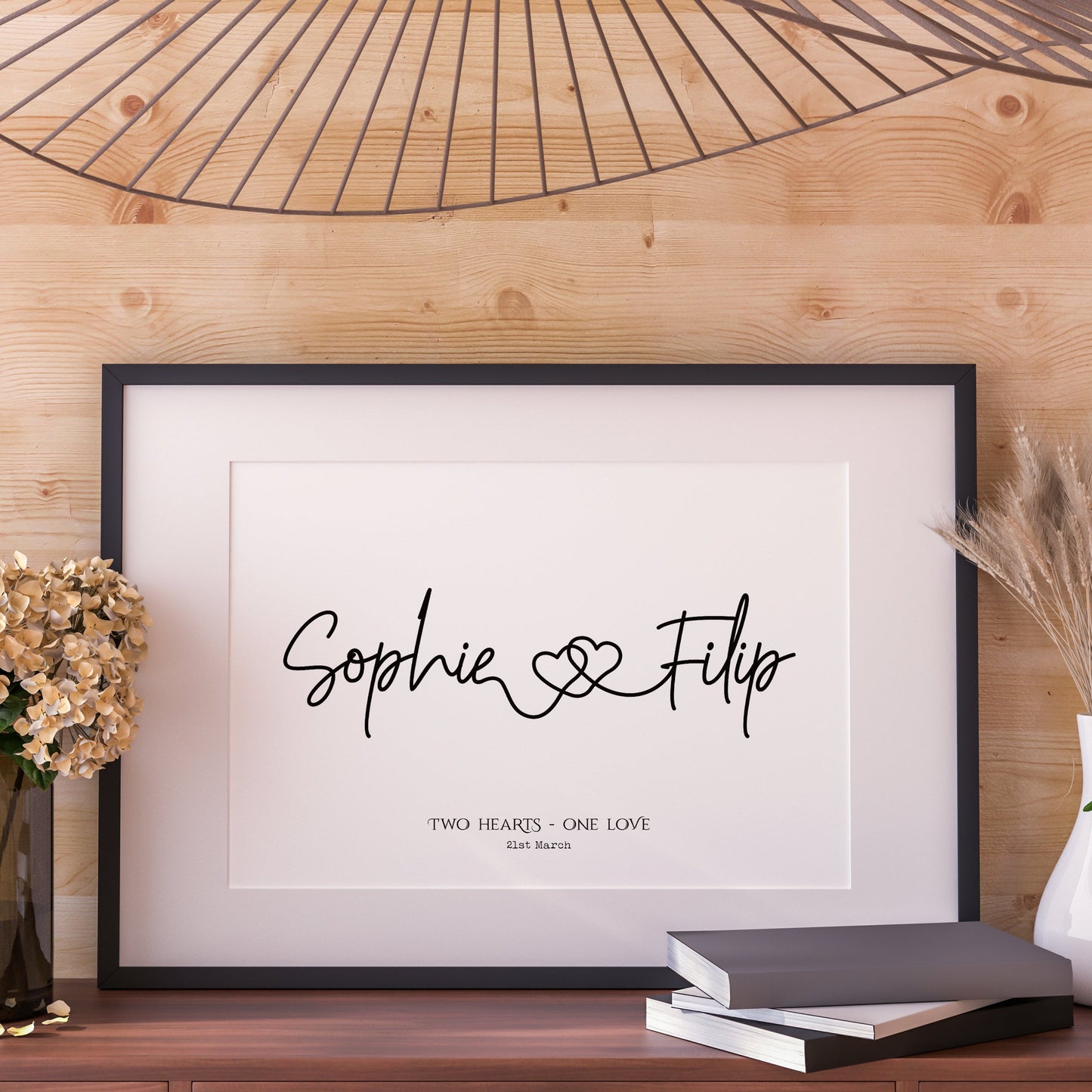 Two Hearts One Love, Personalised Couples Name Print