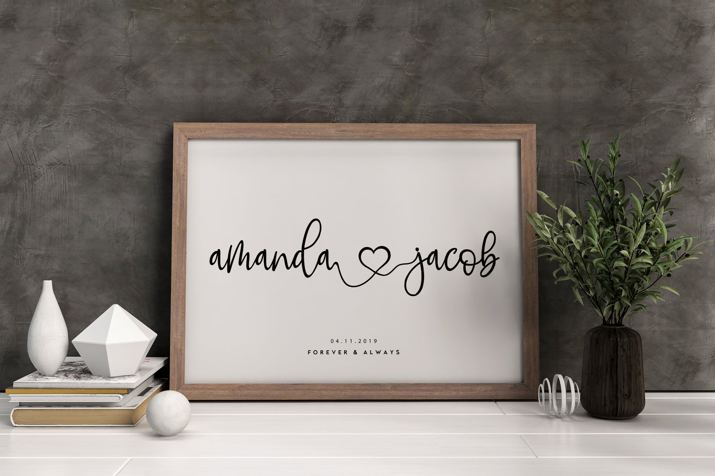 Personalised Couples Name Print, Two Name Couples Print, Paper Anniversary Gift