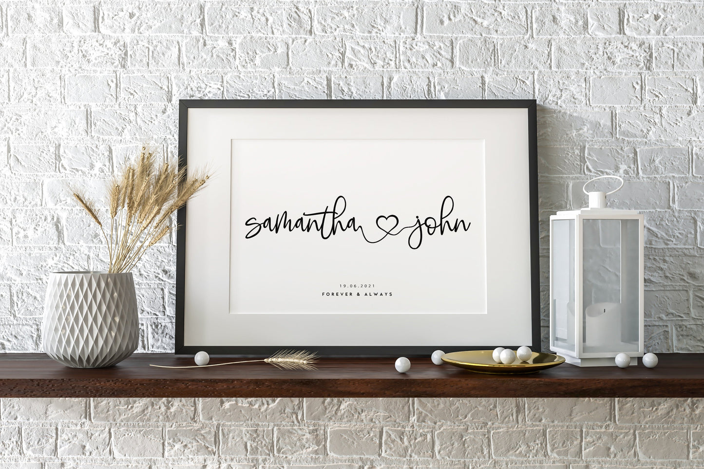 Personalised Couples Name Print, Two Name Couples Print, Paper Anniversary Gift