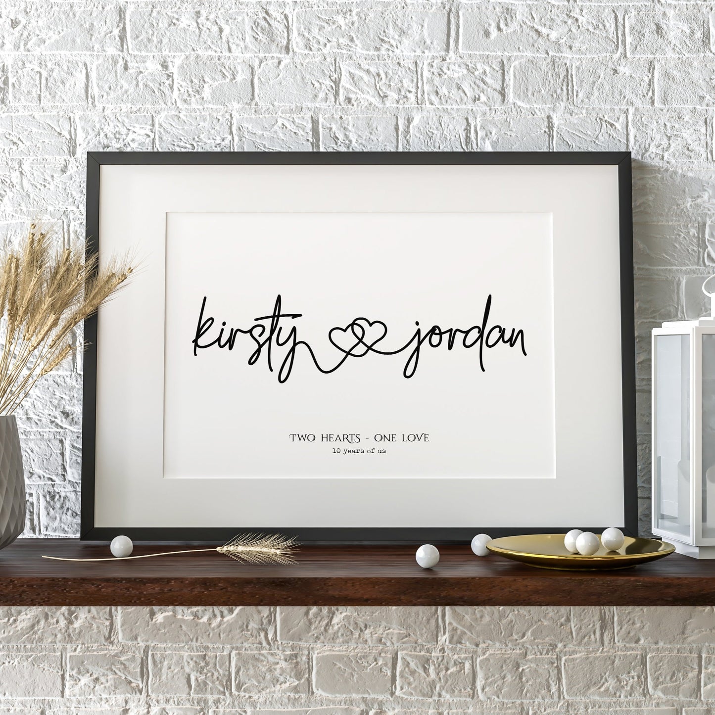 Two Hearts One Love, Personalised Couples Name Print