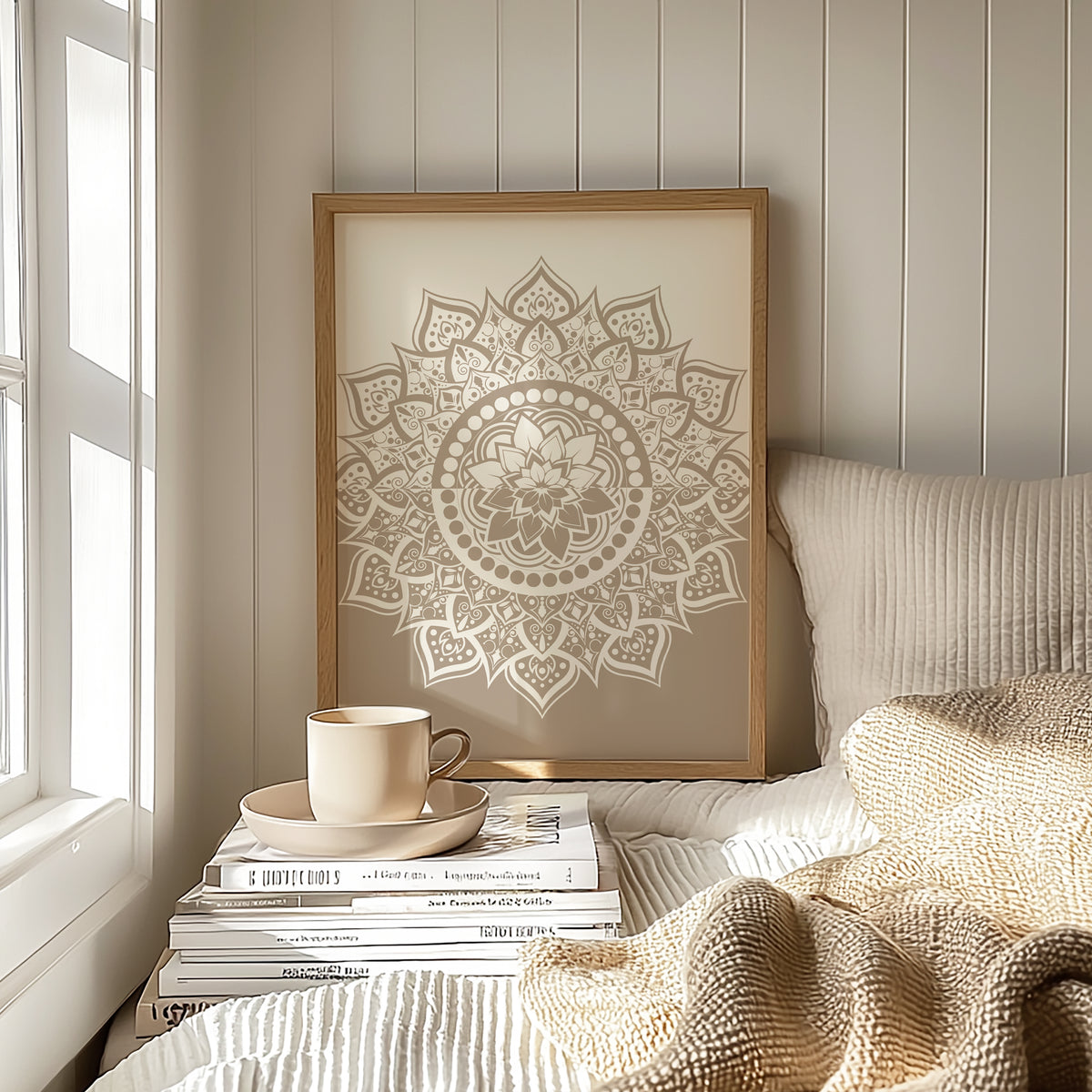 Neutral Beige Mandala Wall Art Print