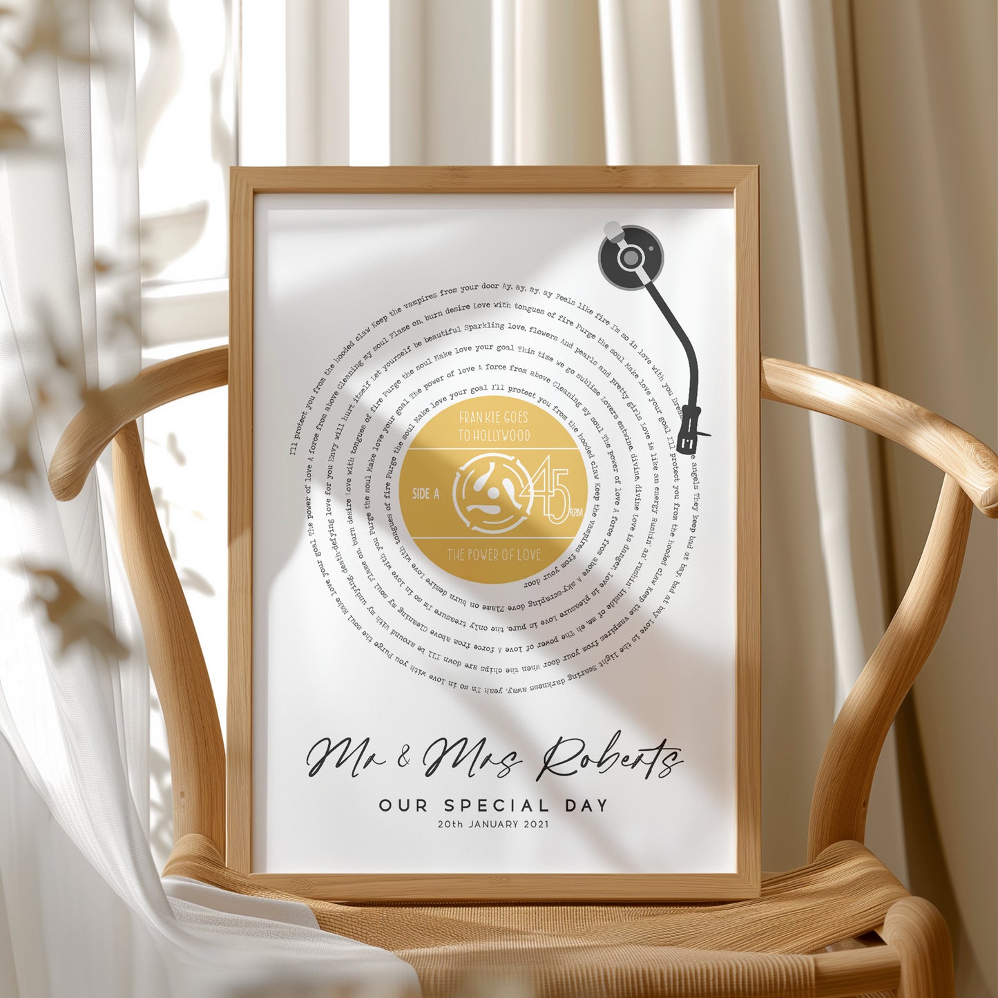 Personalised Vinyl Record Song Lyrics Print