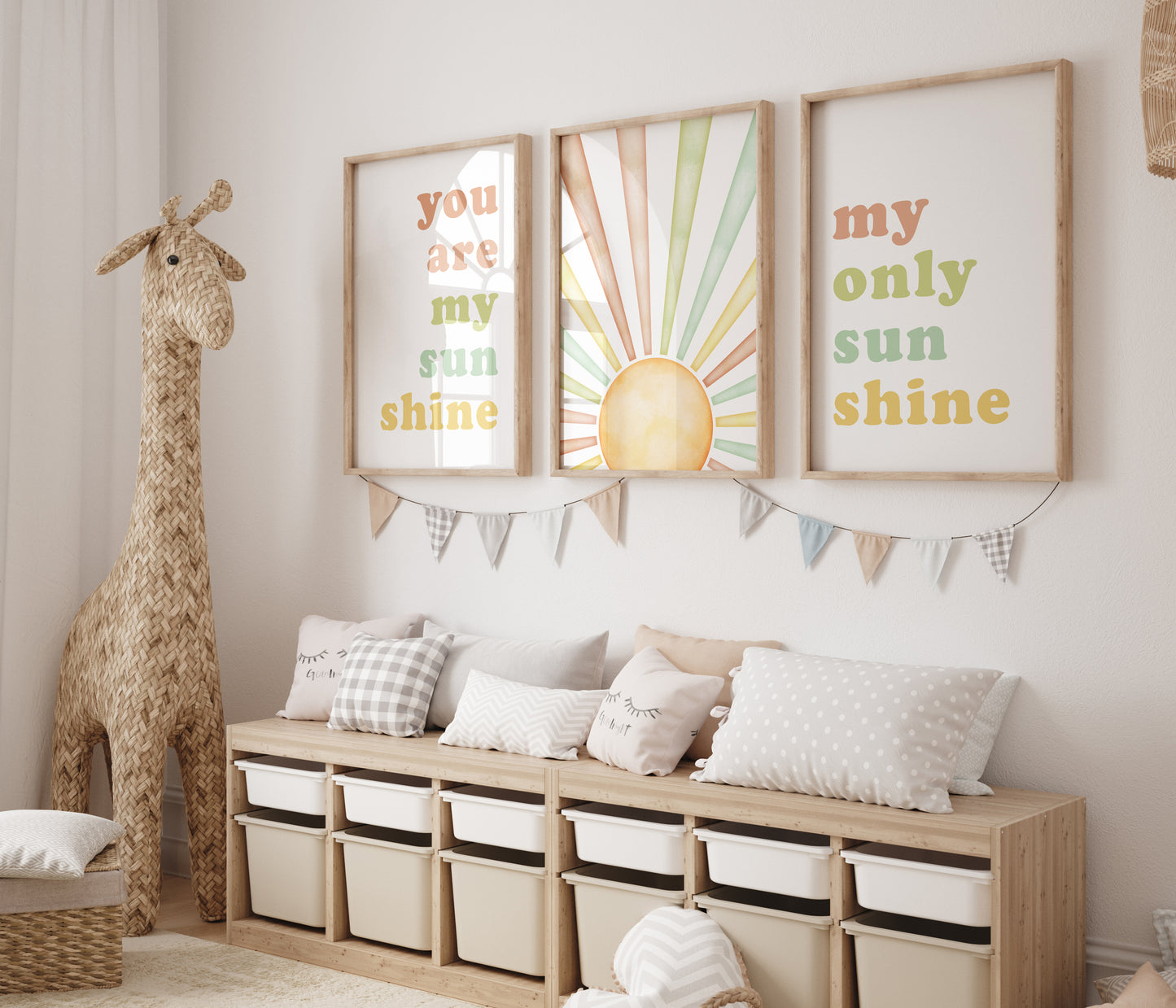 You Are My Sunshine, Pastel Sunrise Nursery Poster Set of 3, Gender Neutral, Childs Playroom Prints