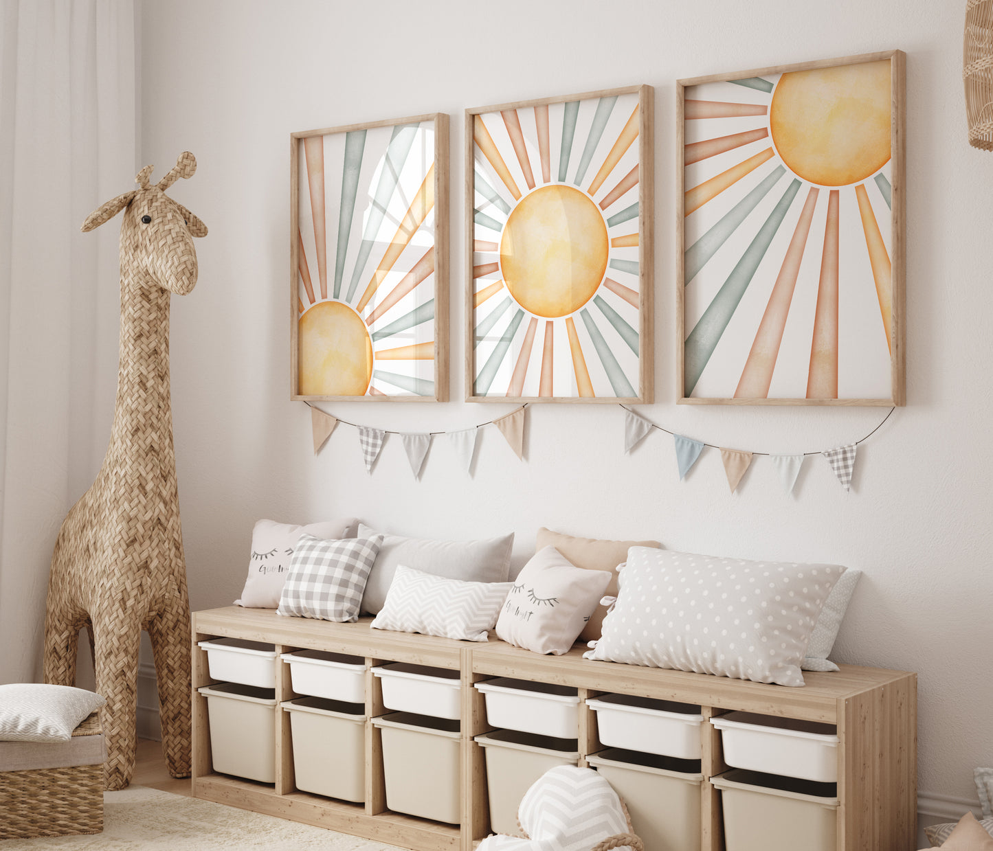 Set of 3 Pastel Sunrise and Sunset Nursery Prints, Gender Neutral Decor