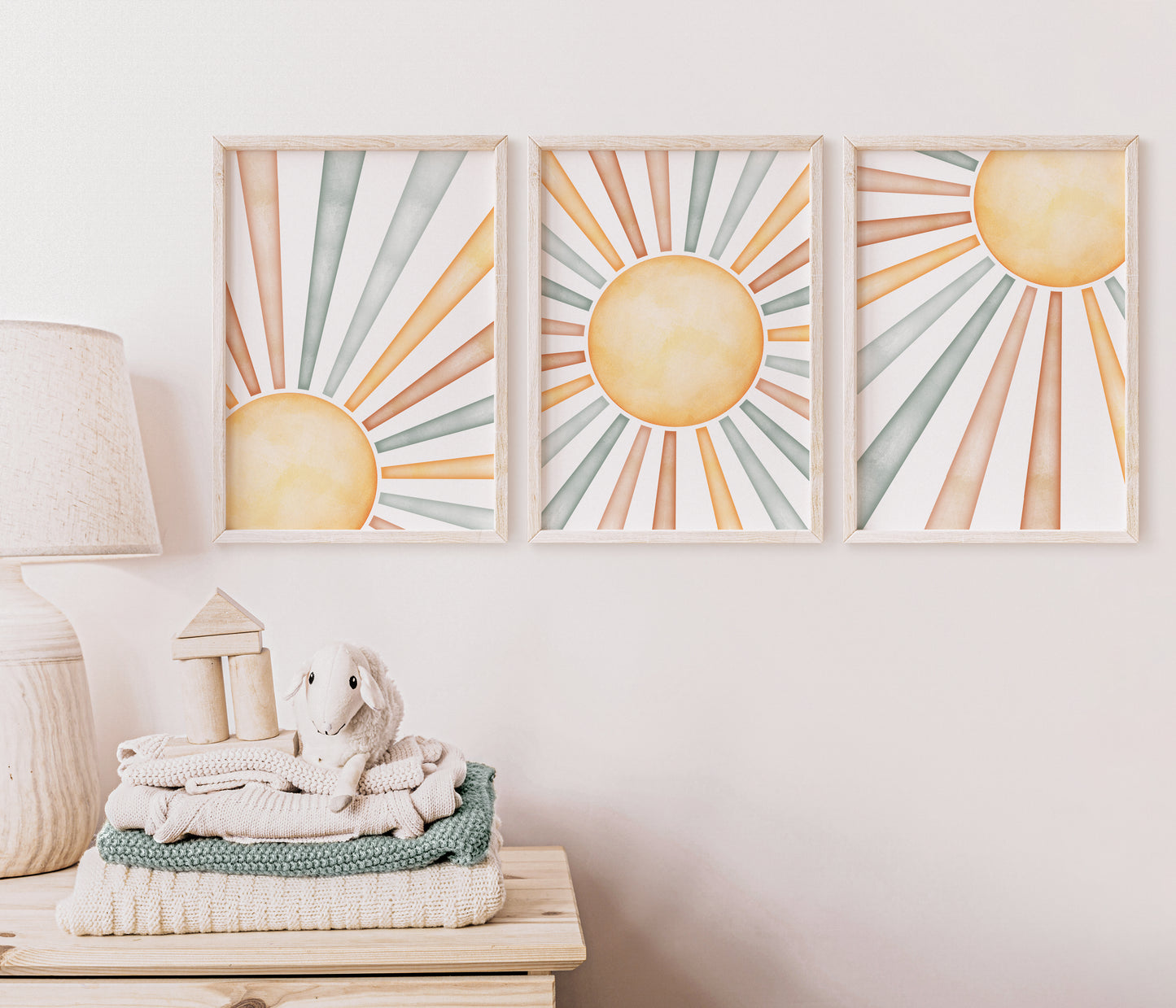 Set of 3 Pastel Sunrise and Sunset Nursery Prints, Gender Neutral Decor