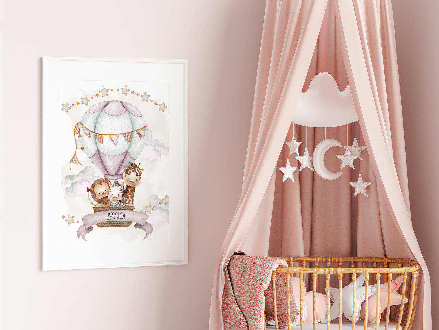Hot Air Balloon Girls Nursery Print, Personalised Girls Nursery Print
