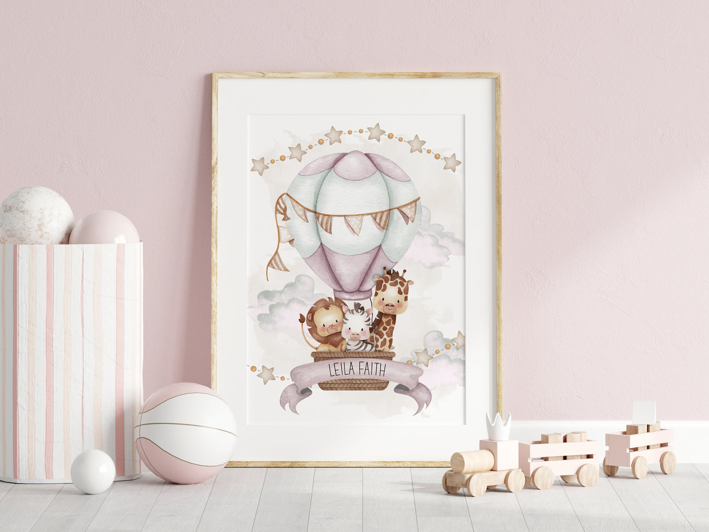 Hot Air Balloon Girls Nursery Print, Personalised Girls Nursery Print