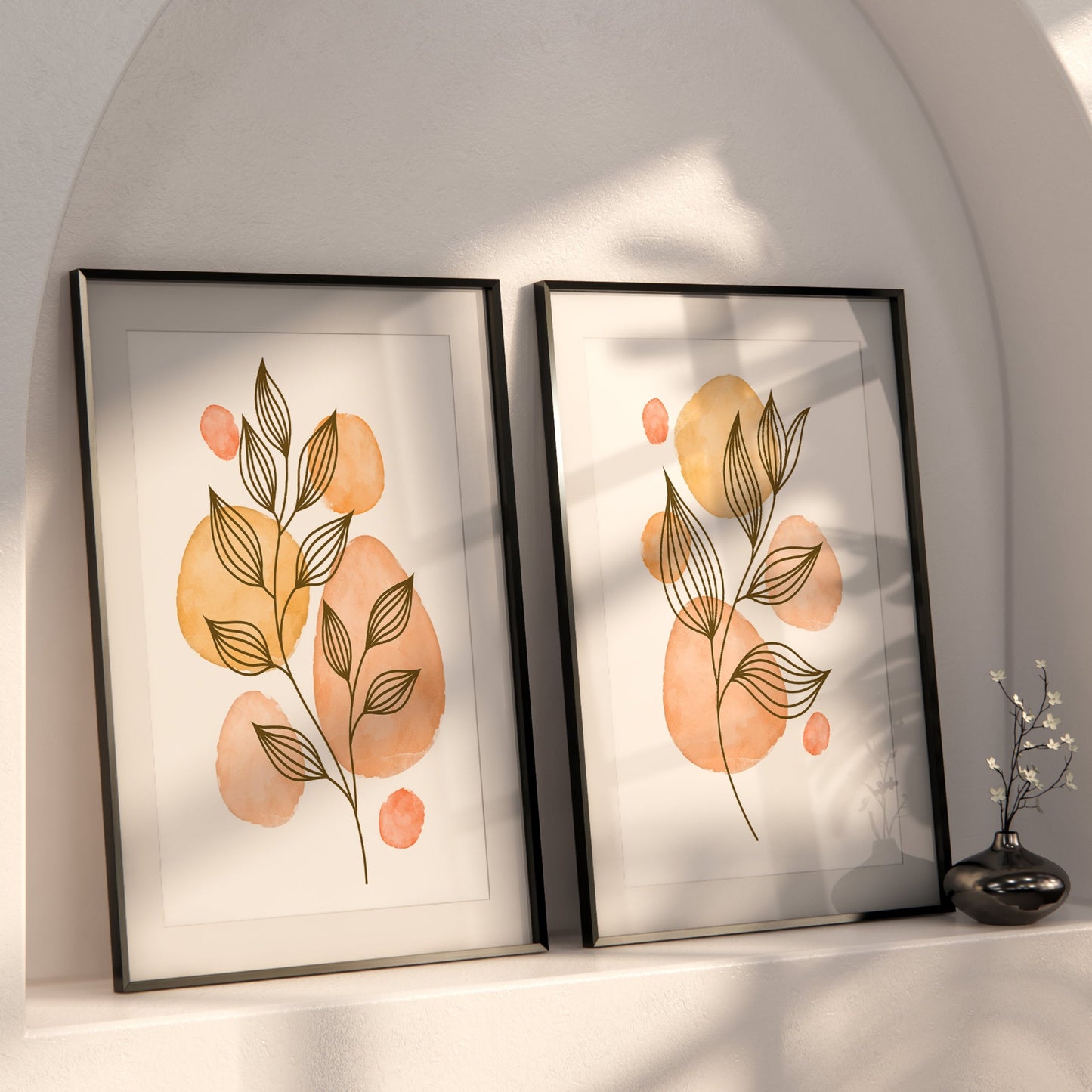 Set of 2 Blush Pink and Beige Wall Prints, Abstract Wall Art, Botanical Art Prints