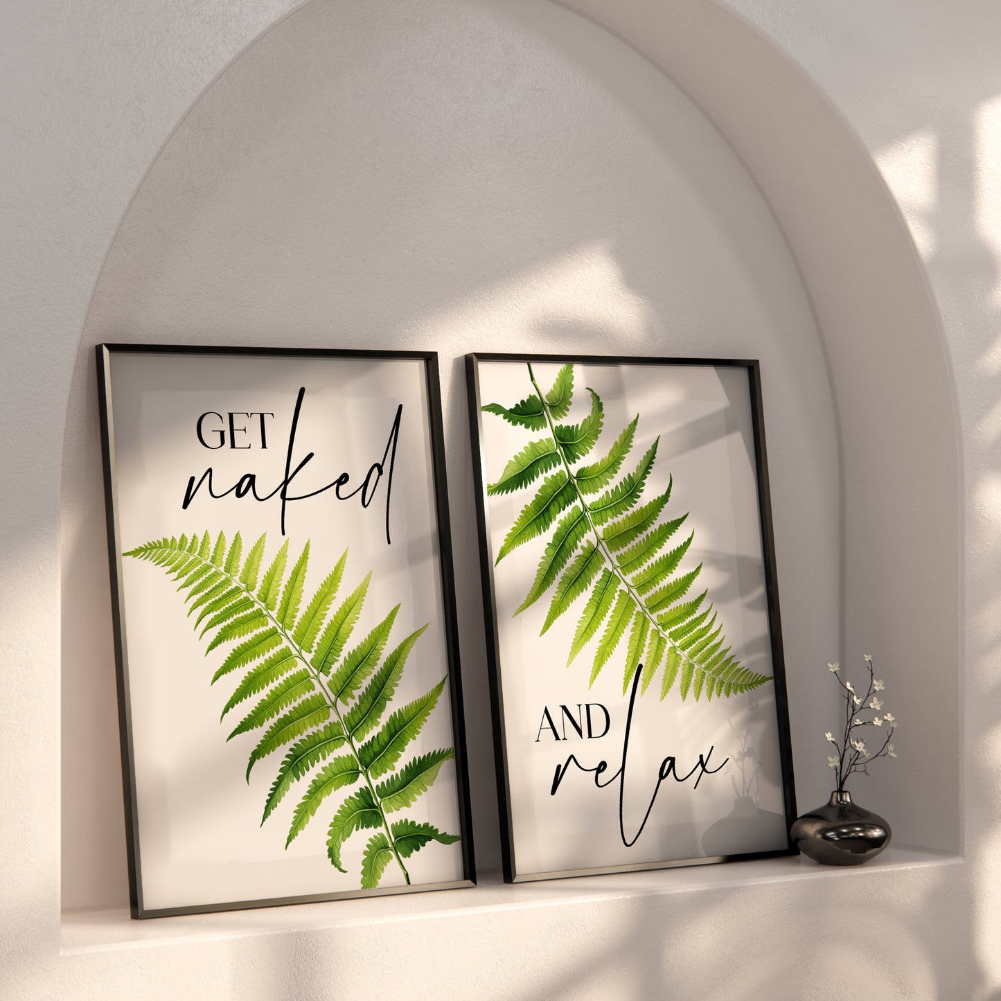 Get Naked and Relax Fern Bathroom Print | Set of 2