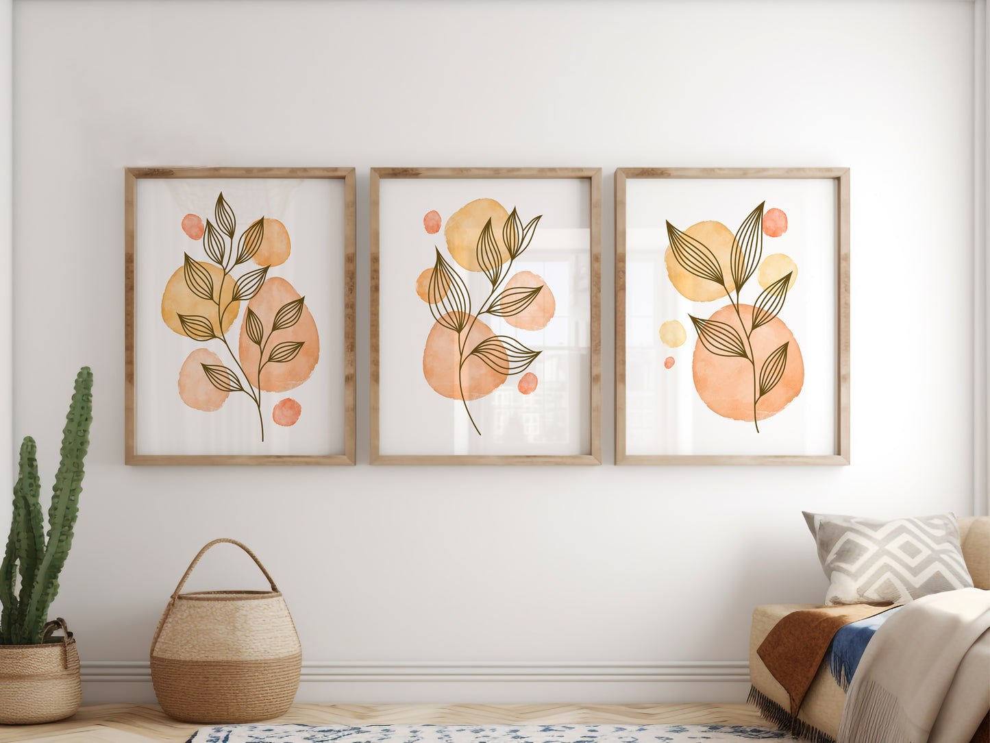 Set of 3 Blush Pink and Beige Wall Prints, Abstract Wall Art