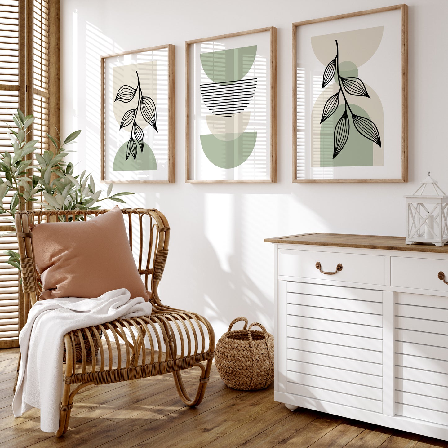 Sage Green and Beige Boho Prints | Set of 3