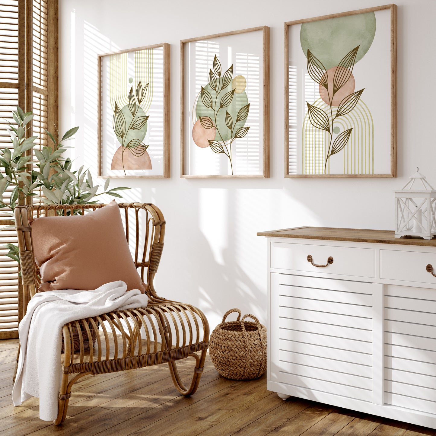 Sage Green and Blush Pink Boho Prints | Set of 3