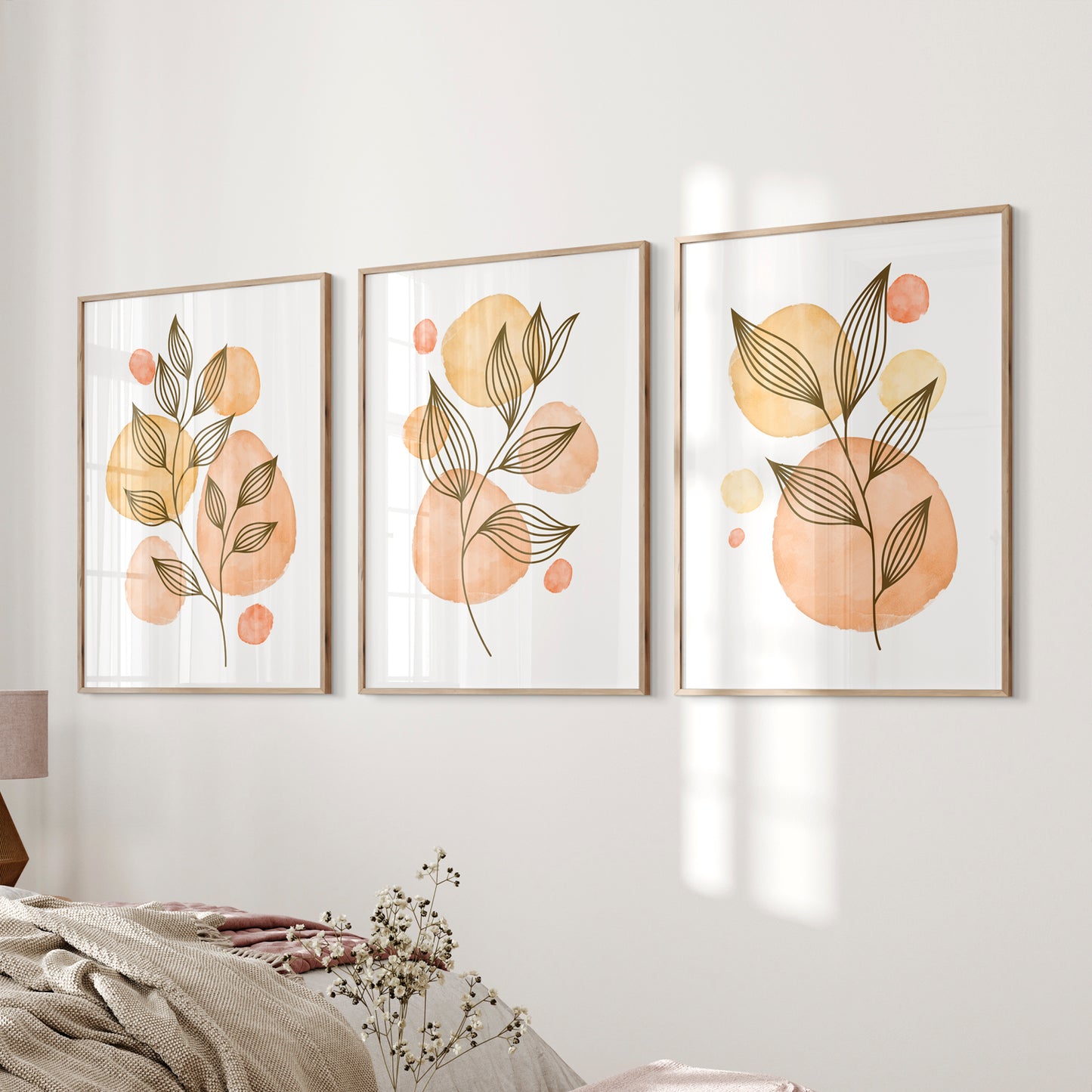 Set of 3 Blush Pink and Beige Wall Prints, Abstract Wall Art