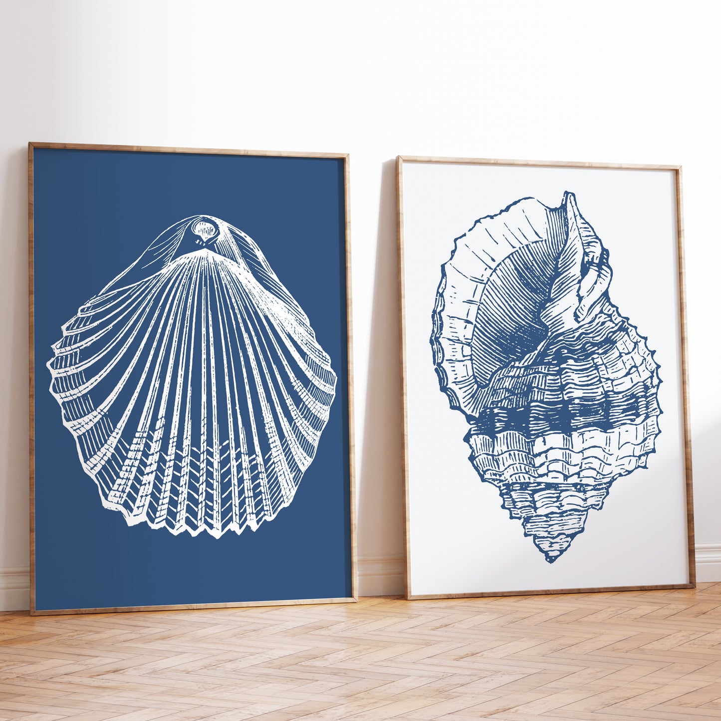 Vintage Seashells in Blue | Set of 2