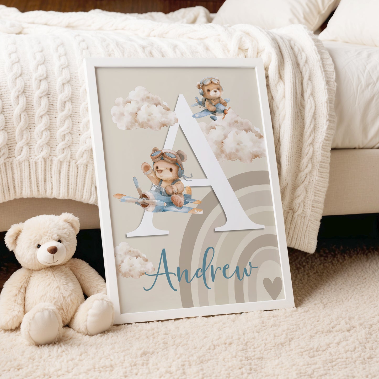 Boys Baby Name Initial Print | Beige