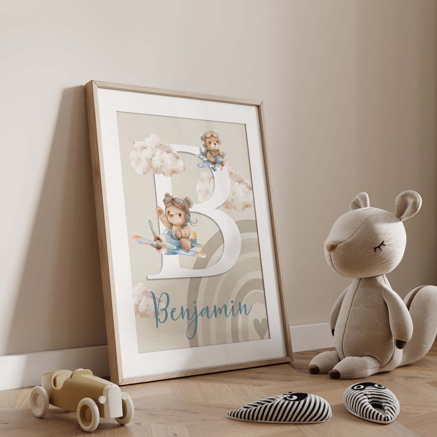 Boys Baby Name Initial Print | Beige