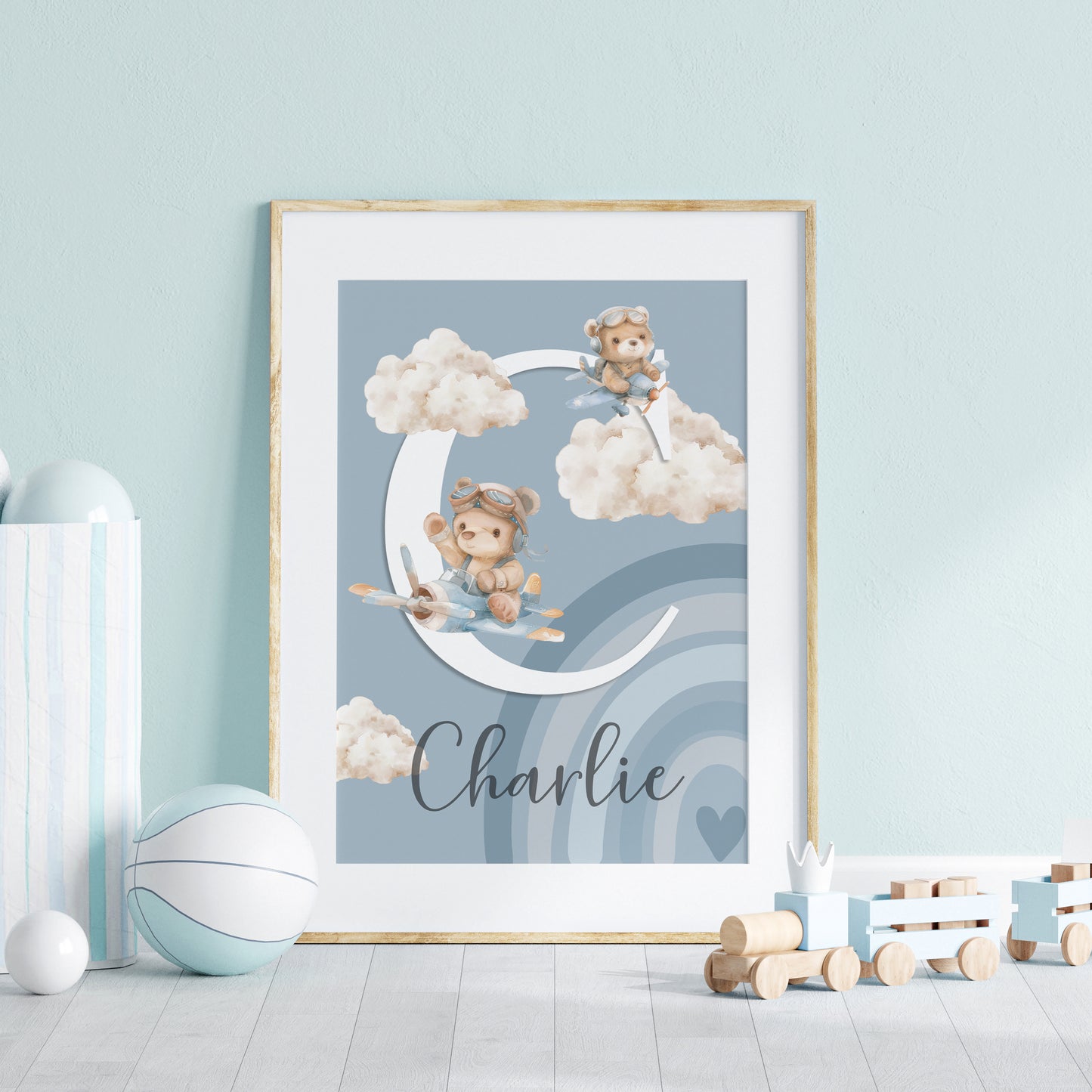 Boys Baby Name Initial Print | Blue
