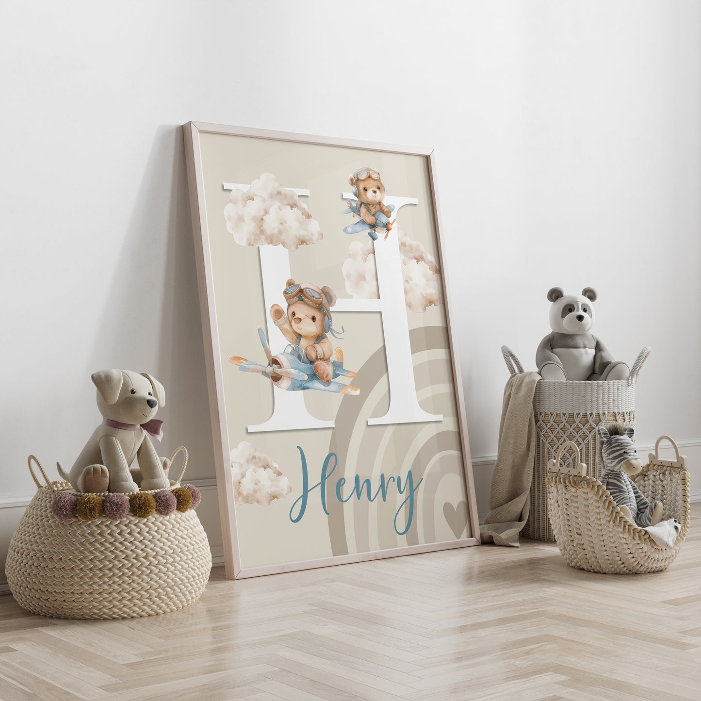 Boys Baby Name Initial Print | Beige
