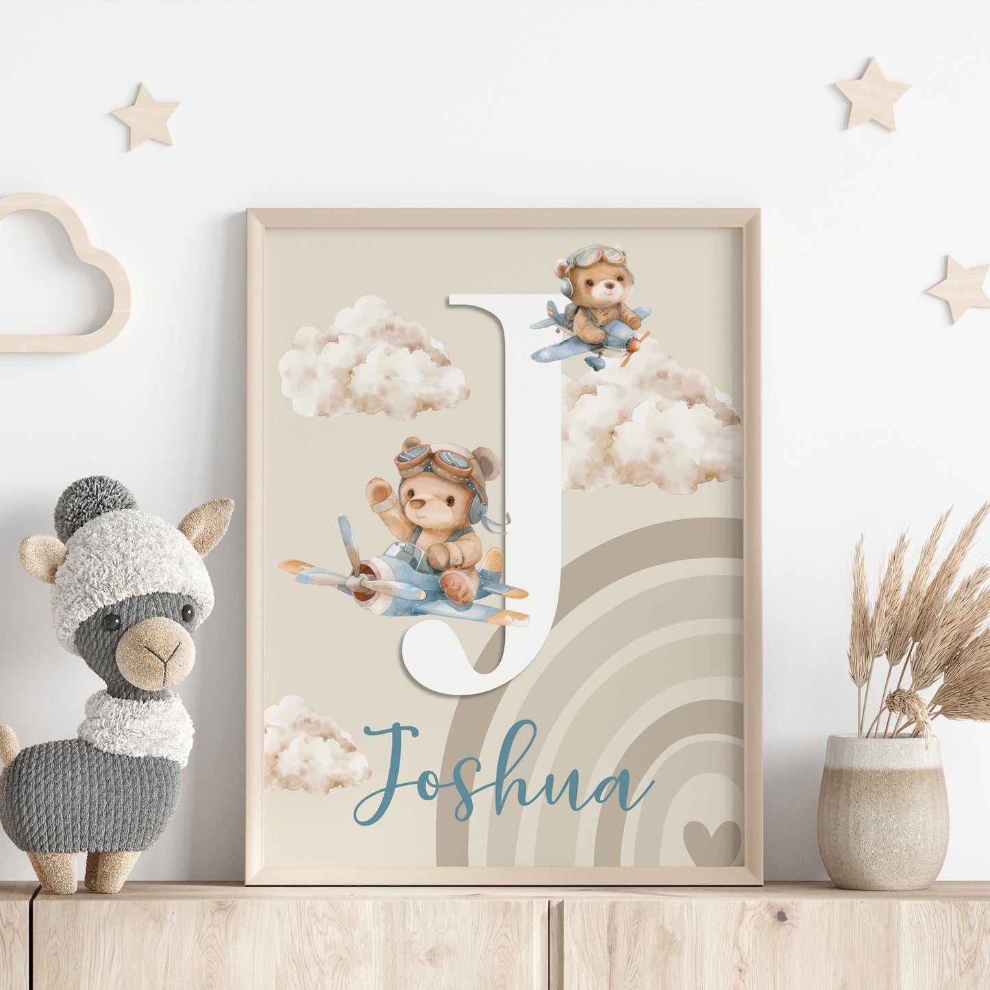 Boys Baby Name Initial Print | Beige