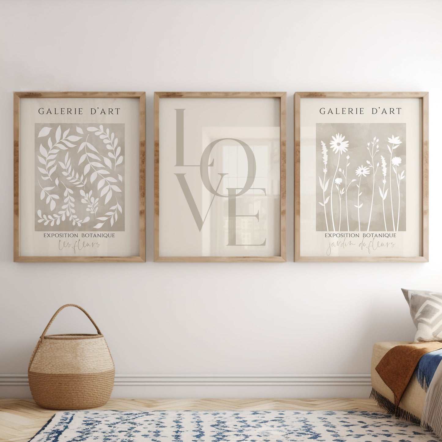 Set of 3 Neutral Wall Prints, Beige Wall Art, Botanical Prints, Home Decor