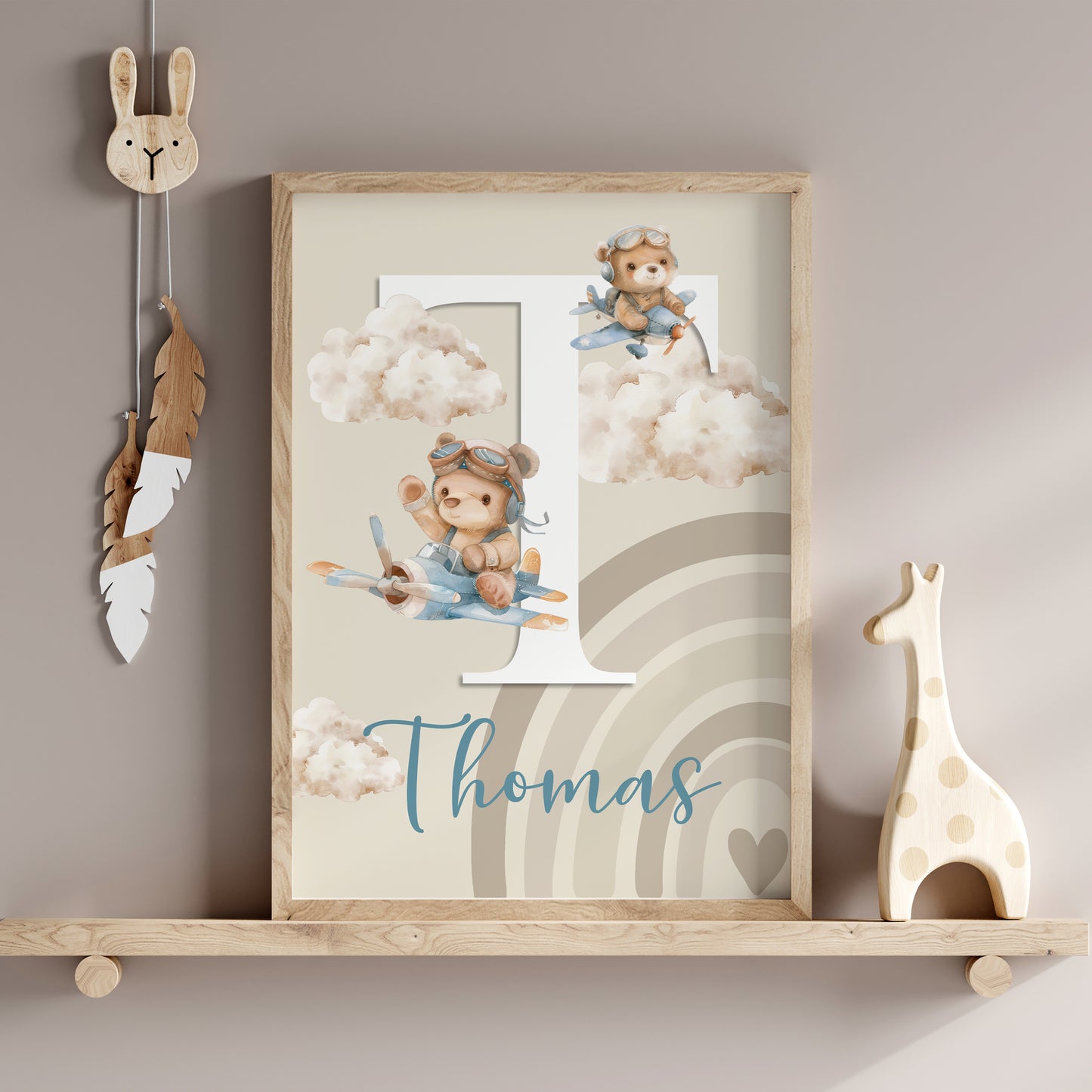Boys Baby Name Initial Print | Beige