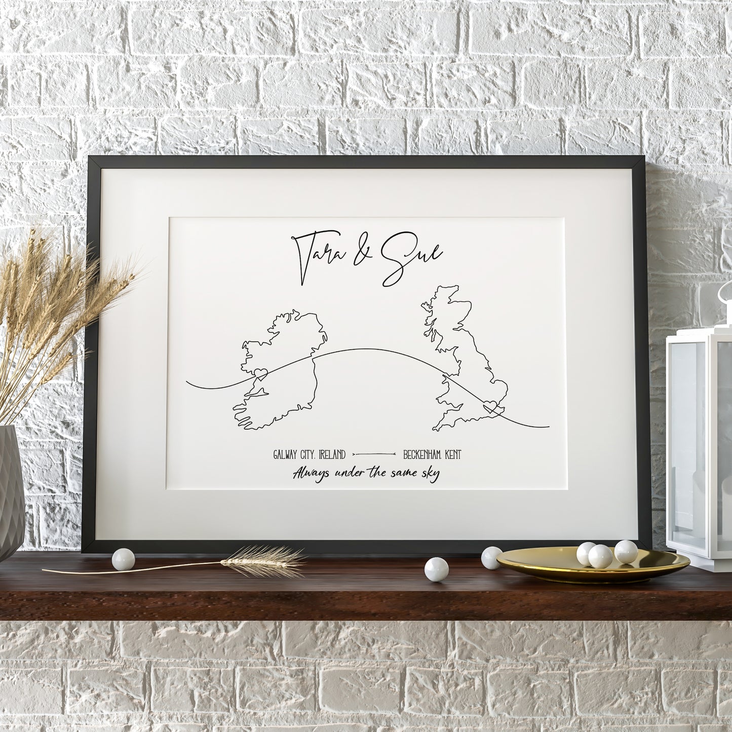 Long Distance Relationship Gifts, Personalised Map Art Print, Long Distance Friendship