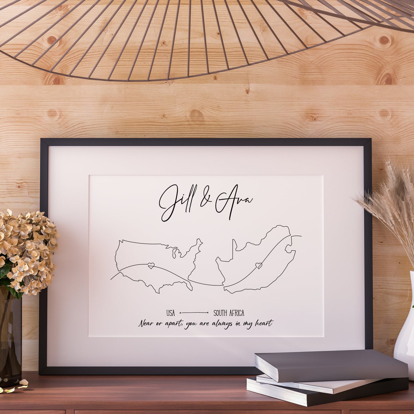 Long Distance Relationship Gifts, Personalised Map Art Print, Long Distance Friendship