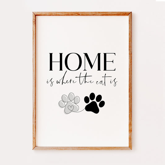 Home is Where The Cat is, Cat Lovers Print, Pet Quotes and Phrases