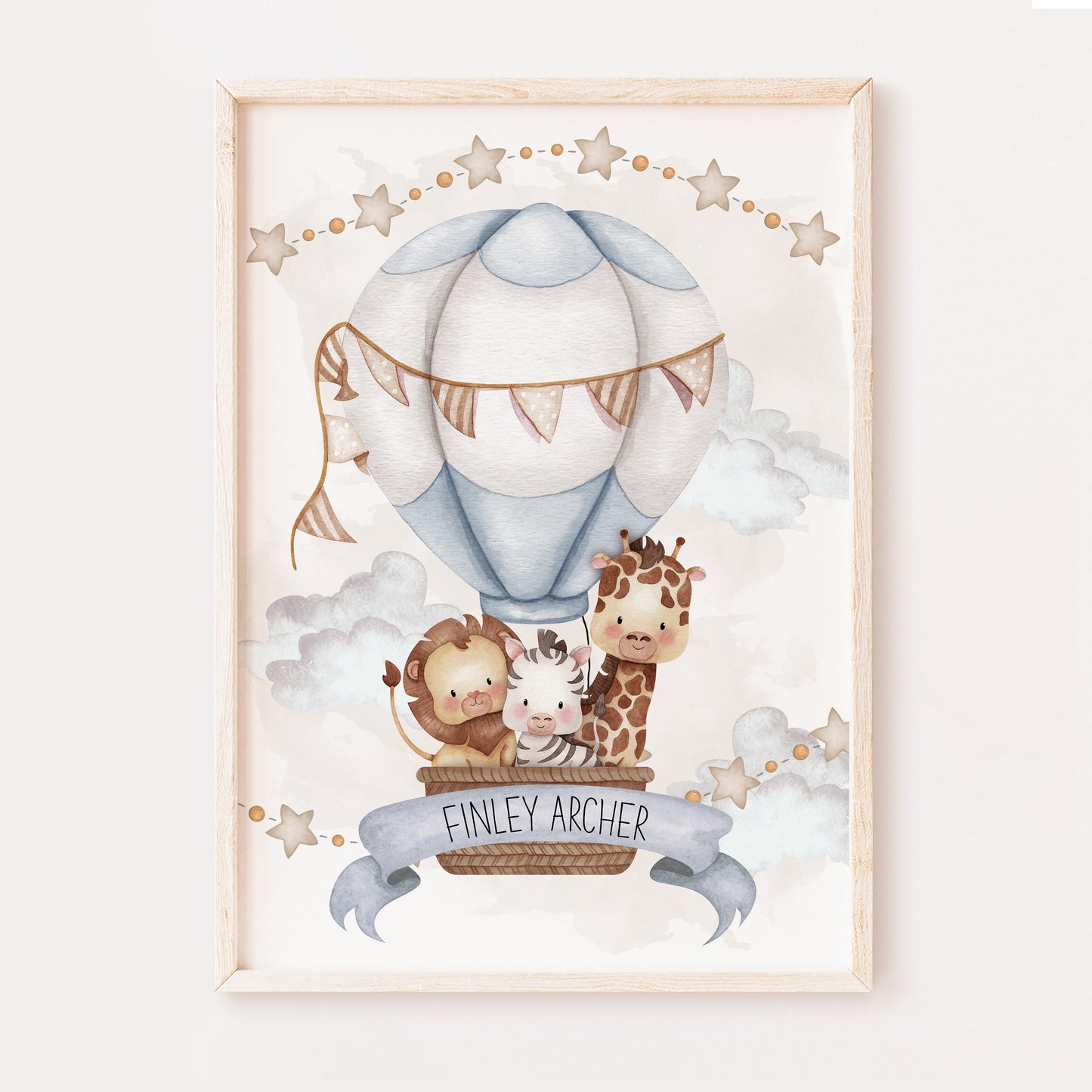 Hot Air Balloon Nursery Print, Personalised Nursery Print, Baby Boy Personalised Print