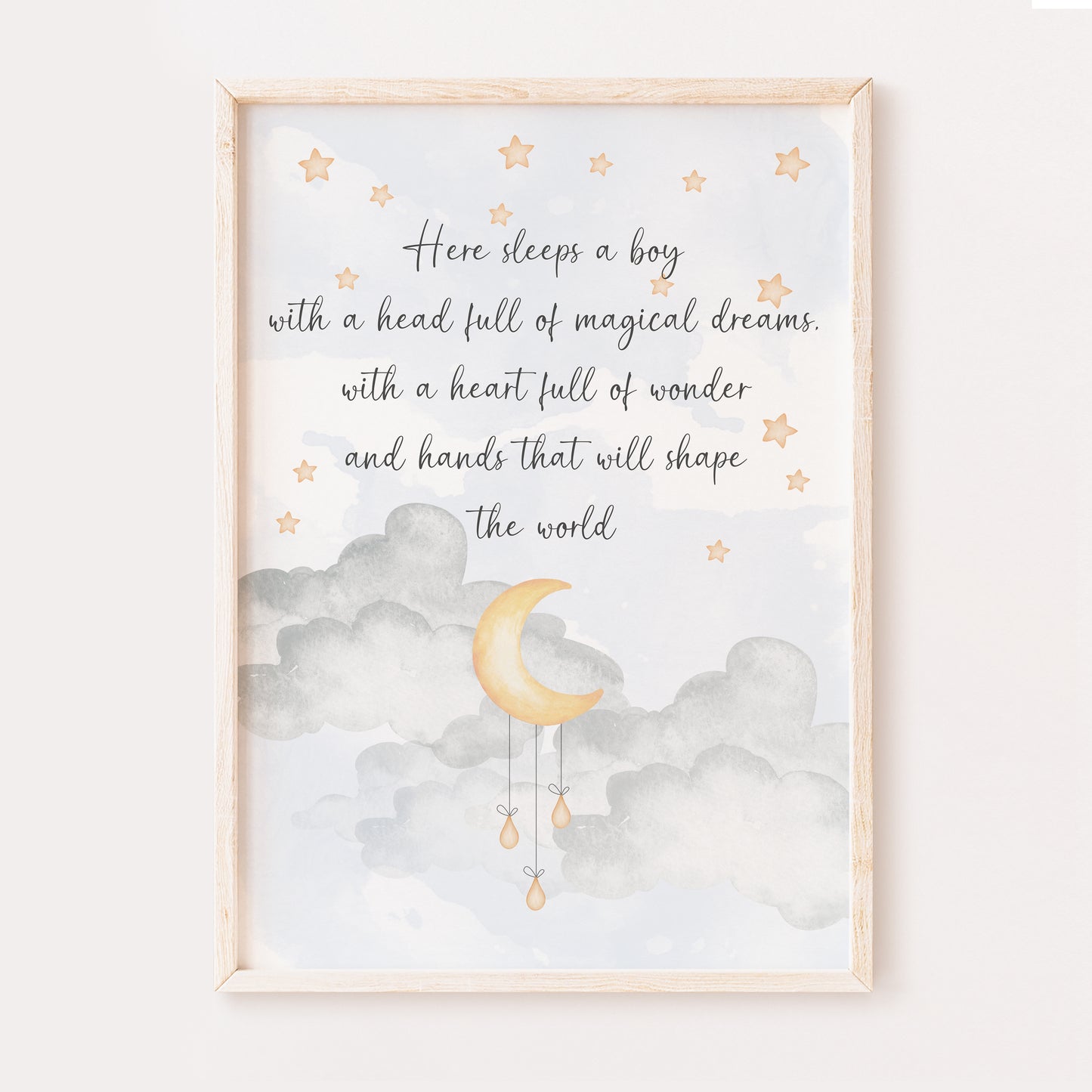 Whimsical Nursery Print, Here Sleeps a Boy, Boys Nursery Wall Art, Boys Room Poster