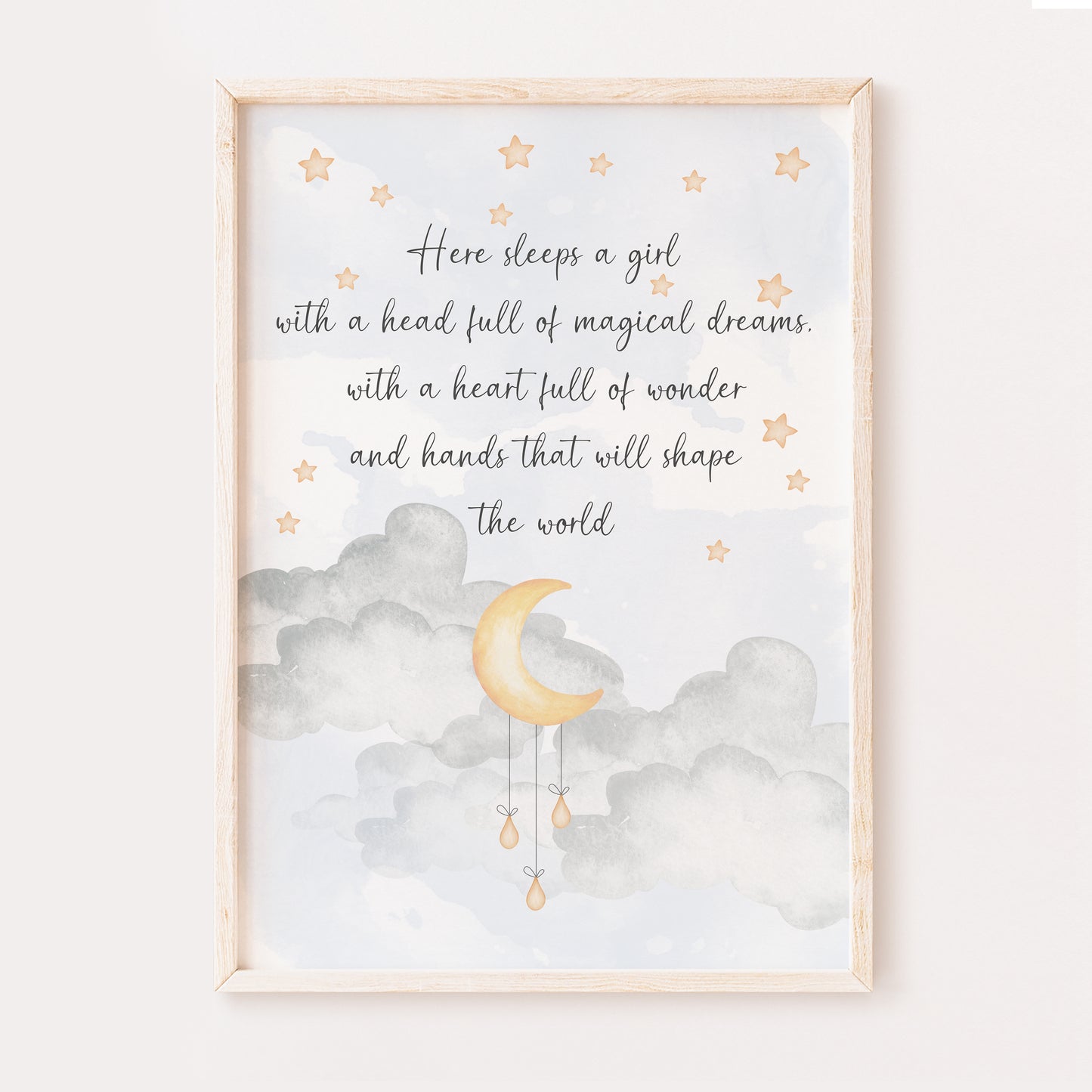 Whimsical Nursery Print, Here Sleeps a Girl, Girls Nursery Wall Art, Boys Room Poster