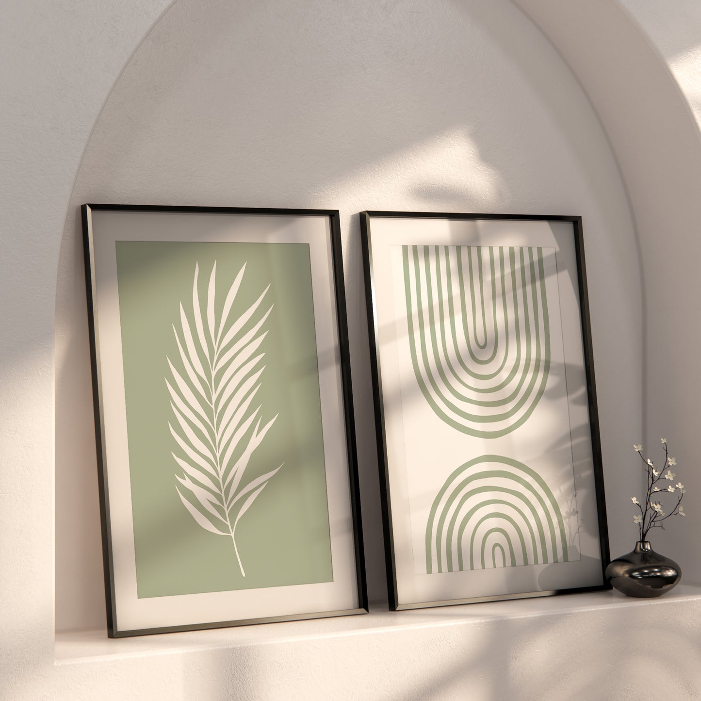 Set of 3 Sage Green Boho Prints, Abstract Wall Art, Neutral Decor