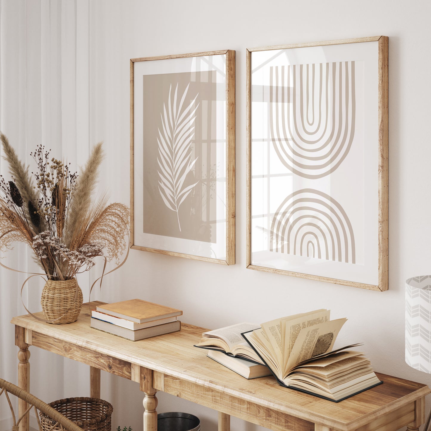 Set of 2 Beige Boho Prints, Palm Leaf and Boho Rainbow, Neutral Prints