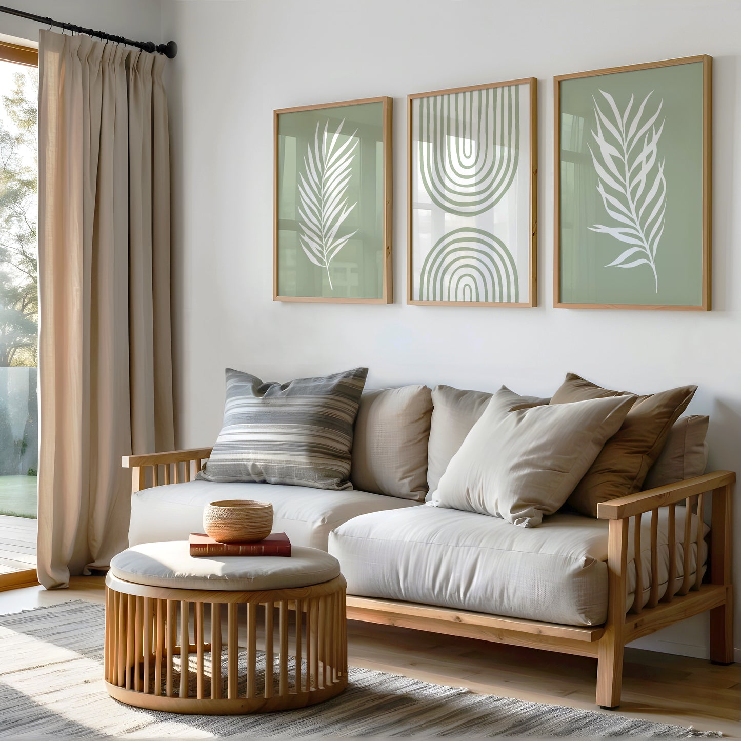 Set of 3 Sage Green Boho Prints, Abstract Wall Art, Neutral Decor