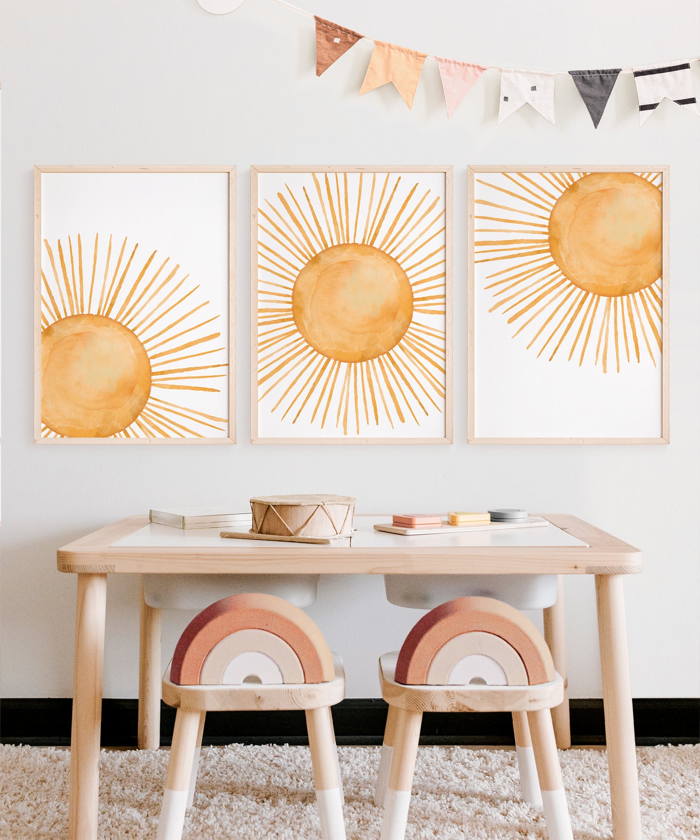 Set of 3 Sunrise and Sunset Nursery Prints, Gender Neutral Decor