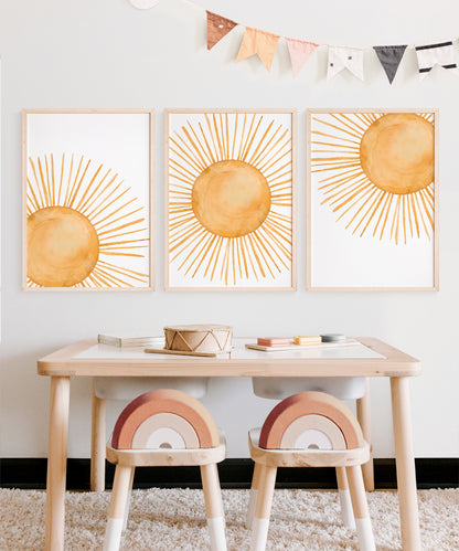 Set of 3 Sunrise and Sunset Nursery Prints, Gender Neutral Decor