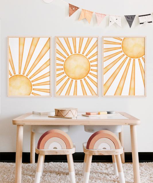 Set of 3 Sunrise and Sunset Nursery Prints, Gender Neutral Decor